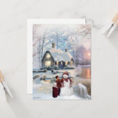 Kerstwinter Wonderland Sneeuwman Kaart (Voorkant / Achterkant in situ)
