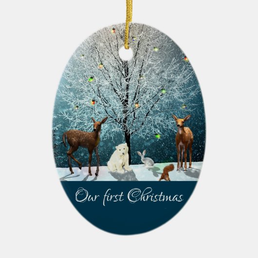 Kerstwinter Wonderland Wildlife Keramisch Ornament (Voorkant)