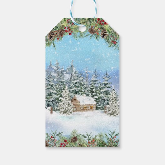 Kerstwinter Woodland Cabin Holiday Cadeaulabel (Achterkant)