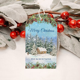 Kerstwinter Woodland Cabin Holiday Cadeaulabel