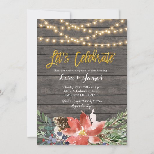 Kerstwinter Wreath Laten we uitnodiging vieren (Voorkant)