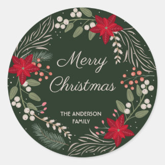 Kerstwinterbloemen en bessen met kruid ronde sticker