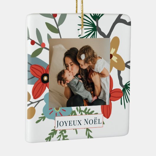 Kerstwinterbloemen Joyeux Noël Holiday Foto Keramisch Ornament (Rechts)