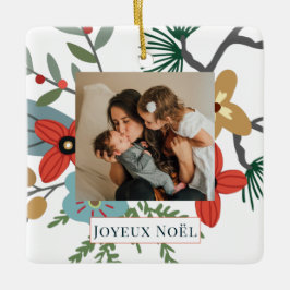 Kerstwinterbloemen Joyeux Noël Holiday Foto Keramisch Ornament