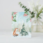 Kerstwinterbos Fox en Stag Scene Briefkaart (Staand voorkant)