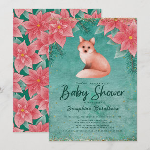 Kerstwinterbos Fox Floral Baby shower I Kaart