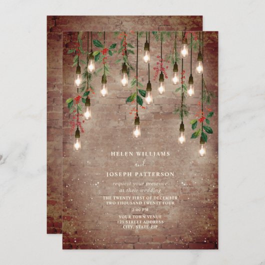 kerstwinterbruiloft met lights-kerstfeest kaart (Voorkant / Achterkant)