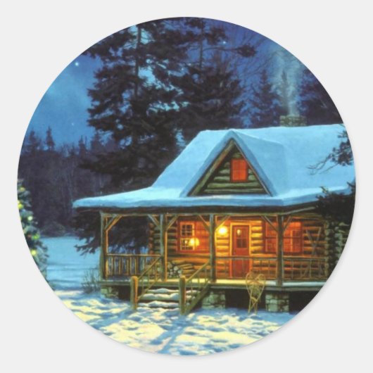 Kerstwintercabine Ronde Sticker (Voorkant)