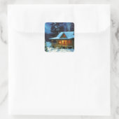 Kerstwintercabine Vierkante Sticker (Tas)