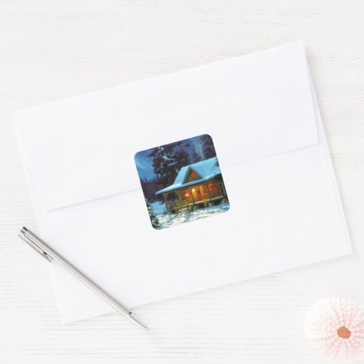 Kerstwintercabine Vierkante Sticker (Envelop)