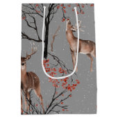 Kerstwinterdeer en vogels Middelgrote Gift Bag Medium Cadeauzakje (Achterkant)