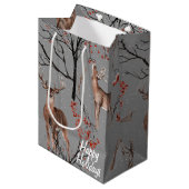 Kerstwinterdeer en vogels Middelgrote Gift Bag Medium Cadeauzakje (Voorkant Gekanteld)