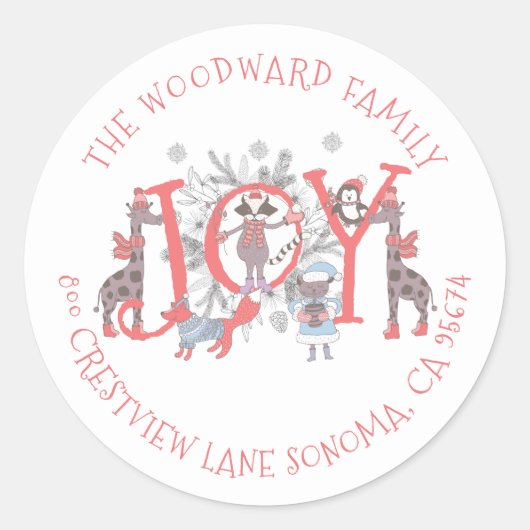 Kerstwinterdieren Holiday Classic Round Sti Ronde Sticker (Voorkant)