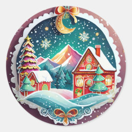 Kerstwinterdorp Ronde Sticker