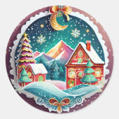 Kerstwinterdorp Ronde Sticker (Voorkant)