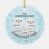 Kerstwinterfamilie van 5 zegels kerstmis keramisch ornament (Voorkant)