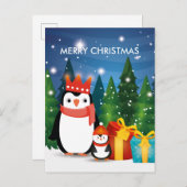 Kerstwinterfeestelijke pinguïn aankondigingskaart (Voorkant / Achterkant)