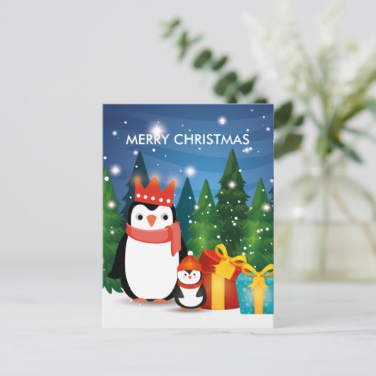 Kerstwinterfeestelijke pinguïn feestdagenkaart (Staand voorkant)