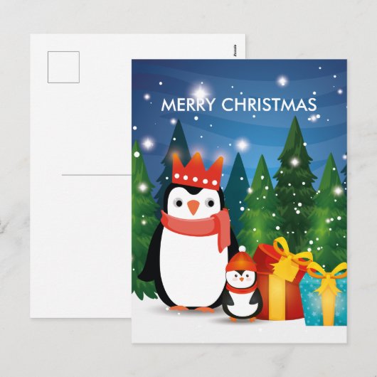 Kerstwinterfeestelijke pinguïn feestdagenkaart (Voorkant / Achterkant)