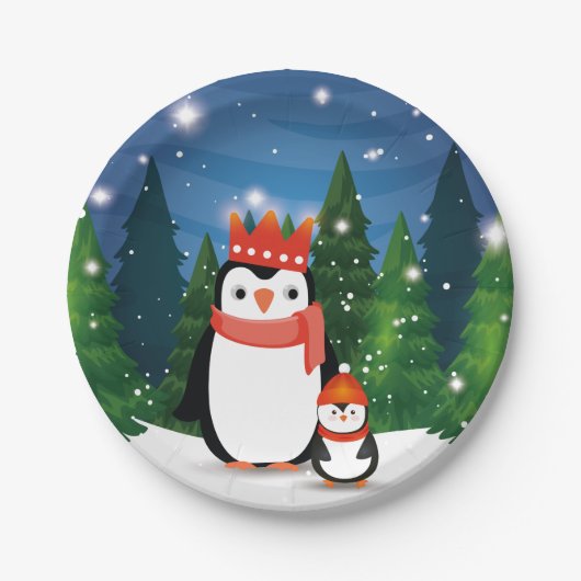Kerstwinterfeestelijke pinguïn papieren bordje (Voorkant)