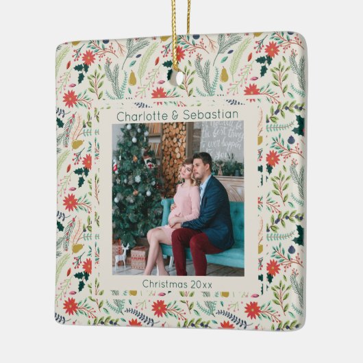 Kerstwinterfoto Persoonlijk aangepast Keramisch Ornament (Links)