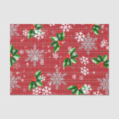 kerstwintergras met sneeuwvlokken op rode speldens tissuepapier (Voorkant)