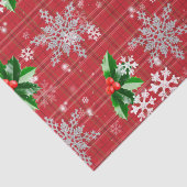 kerstwintergras met sneeuwvlokken op rode speldens tissuepapier (Detail)