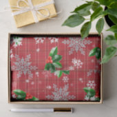 kerstwintergras met sneeuwvlokken op rode speldens tissuepapier (Geschenk)