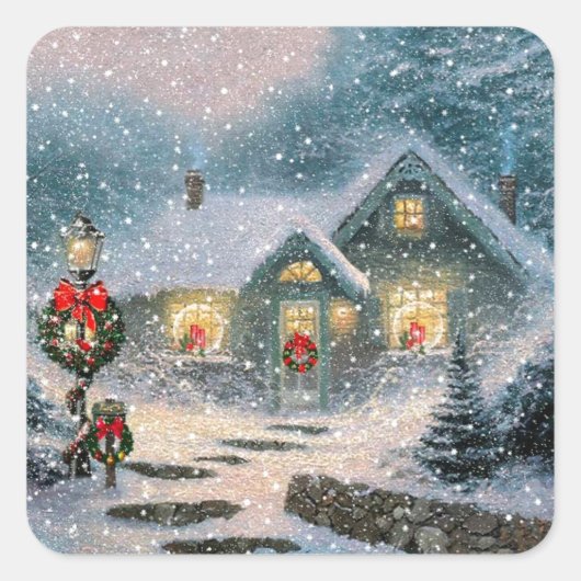 Kerstwinterkatoen Vierkante Sticker (Voorkant)