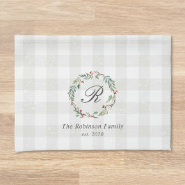 Kerstwinterkleertjes met naam van de grote familie theedoek