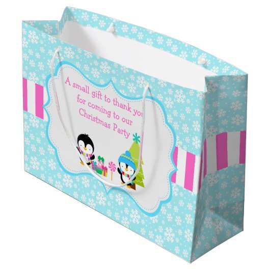 Kerstwinterpinguïns Groot Cadeauzakje (Achterkant Gekanteld)