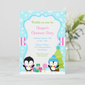 Kerstwinterpinguïns Kaart (Staand voorkant)