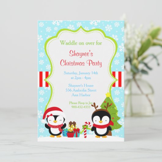 Kerstwinterpinguïns Kaart (Staand voorkant)