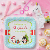 Kerstwinterpinguïns Papieren Bordje (Feest)