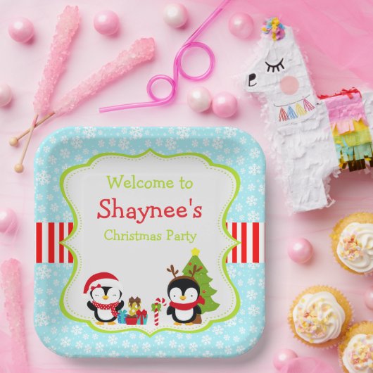 Kerstwinterpinguïns Papieren Bordje (Feest)