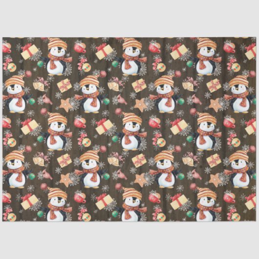 Kerstwinterpinguïns sneeuwvlokken voor kinderen tissuepapier (Voorkant)