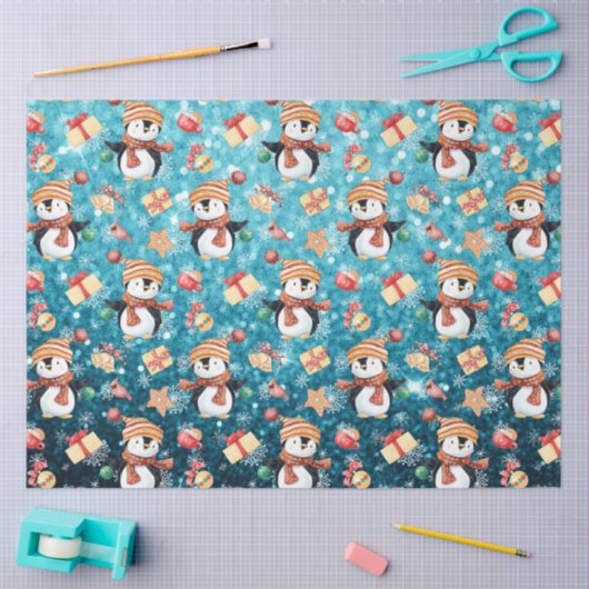 Kerstwinterpinguïns Snowflakes Blue voor kinderen Tissuepapier (Craft)