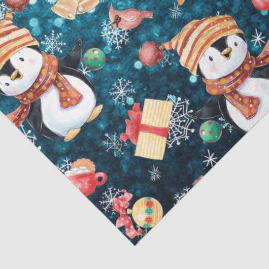 Kerstwinterpinguïns Snowflakes Blue voor kinderen Tissuepapier (Detail)