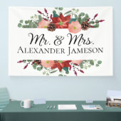 Kerstwinterrood Floral Mr & Mrs Wedding Spandoek (Beurs)