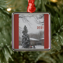 Kerstwinterscene Metalen Ornament