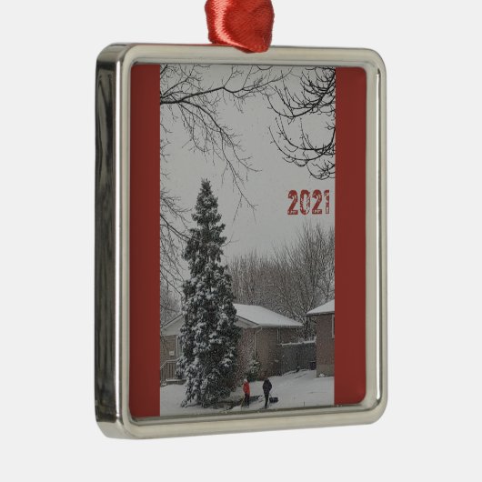 Kerstwinterscene Metalen Ornament (Rechts)