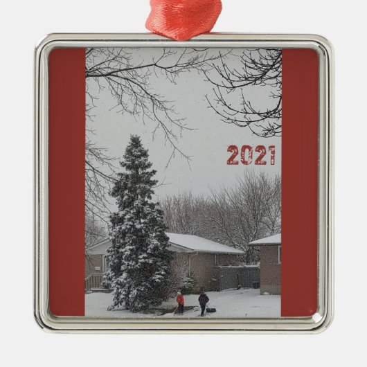 Kerstwinterscene Metalen Ornament (Voorkant)