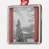 Kerstwinterscene Metalen Ornament (Links)