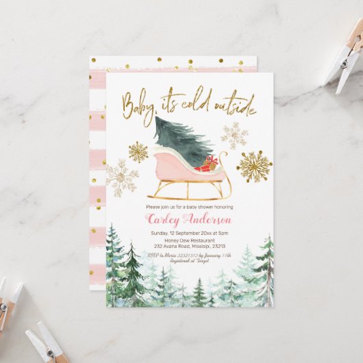 Kerstwinterslaapje baby is koud buiten kaart (Voorkant / Achterkant in situ)