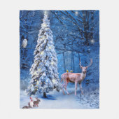 Kerstwintersneeuw bedekt met boomlampjes fleece deken (Voorkant)