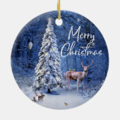 Kerstwintersneeuw bedekt met boomlampjes keramisch ornament (Achterkant)