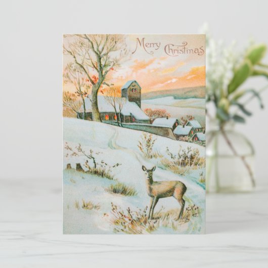 Kerstwintersneeuwlandschap en dieper feestdagenkaart (Staand voorkant)