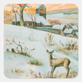 Kerstwintersneeuwlandschap en feestdag vierkante sticker (Voorkant)