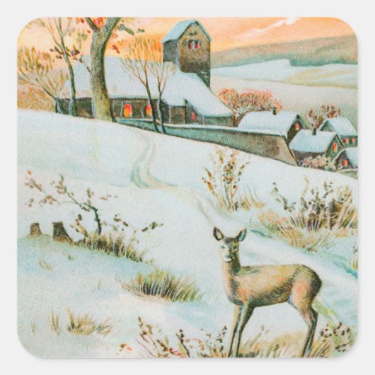 Kerstwintersneeuwlandschap en feestdag vierkante sticker (Voorkant)