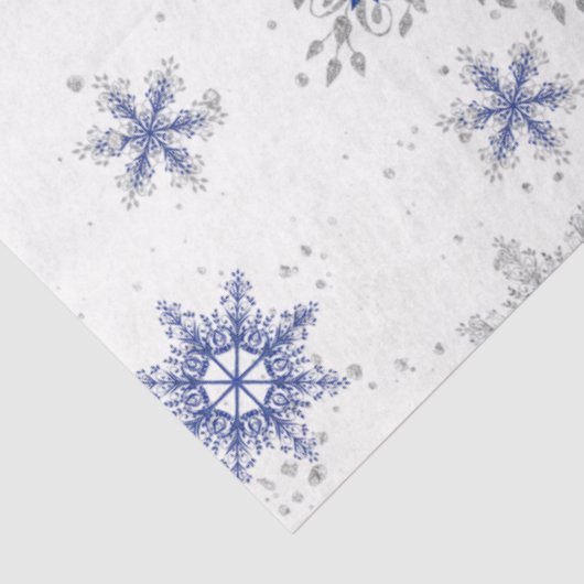 Kerstwintersneeuwvlokken Blauwe Zilver Glitter Tissuepapier (Detail)